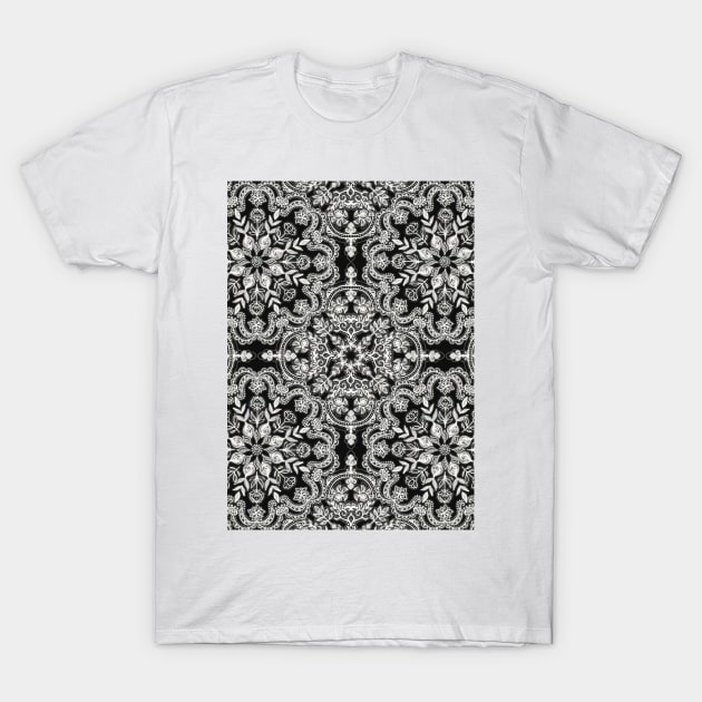 Black & White Folk Art Pattern T-Shirt by micklyn